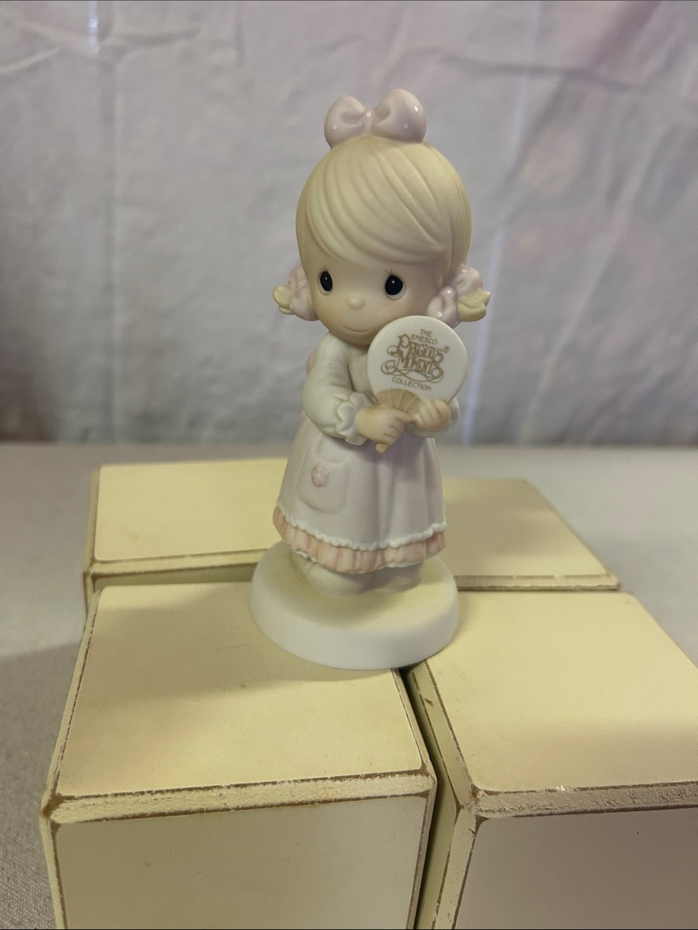 Precious Moments Ivory and Pale Pink Girl Figurine - Collectible Party Accent